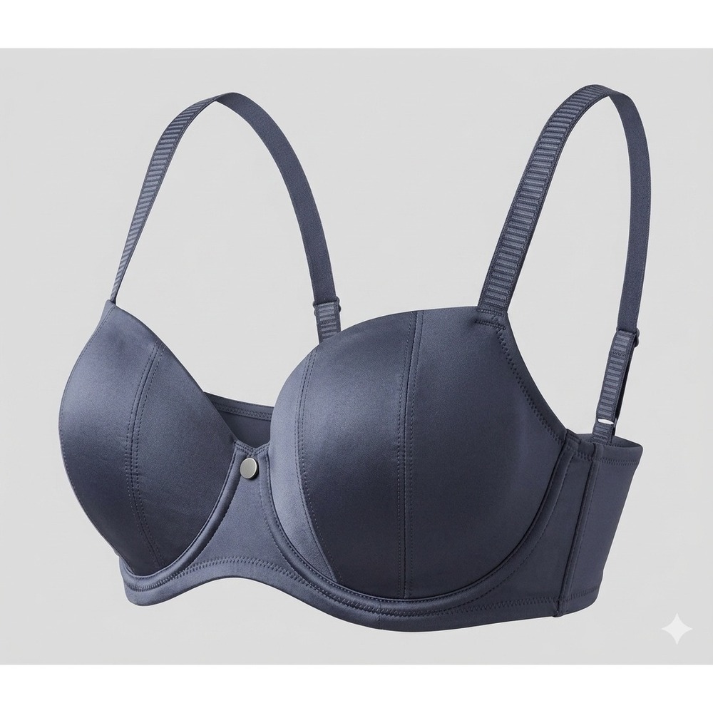 Birdsong Emerson Balconette Navy Blue Satin Full Coverage Underwire Bra 32DD 32E